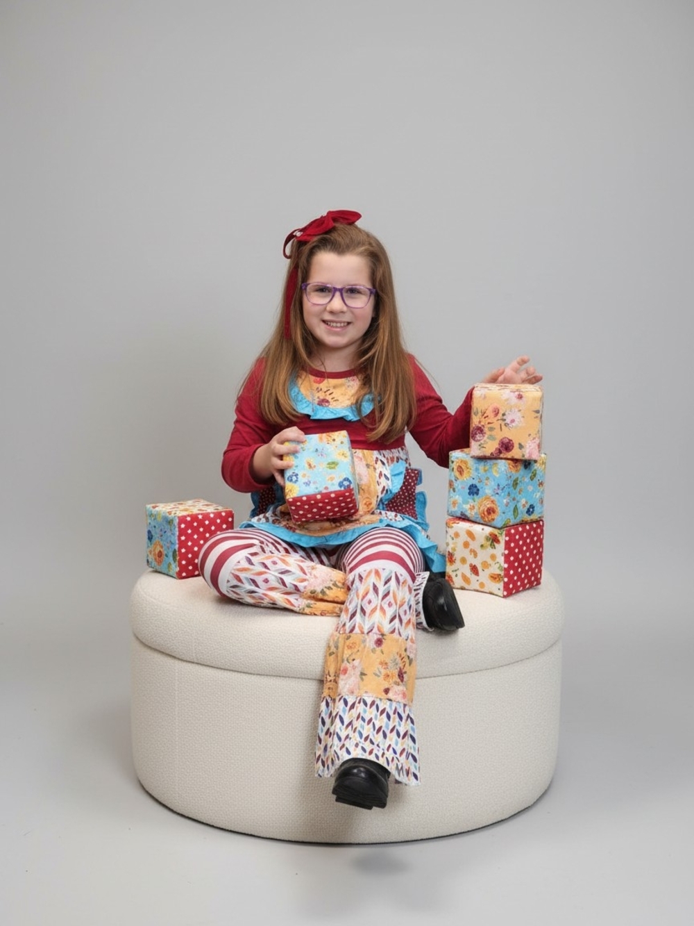 Maroon Garden Floral Set - Multicolor Patchwork Floral and Stripes
